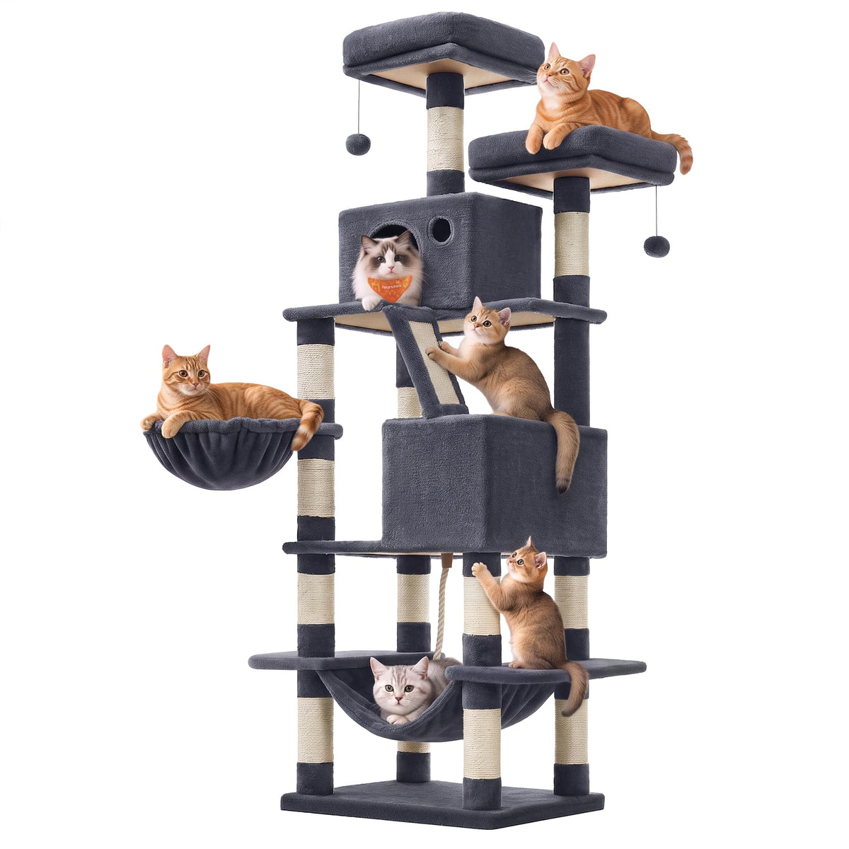 Feandrea Cat Tree, 81.1-Inch Large Cat Tower, Multi-Level Condo, Smoky Gray