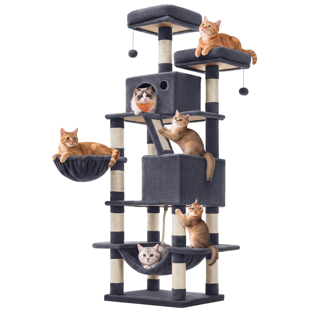 Feandrea Cat Tree, 81.1-Inch Large Cat Tower, Multi-Level Condo, Green