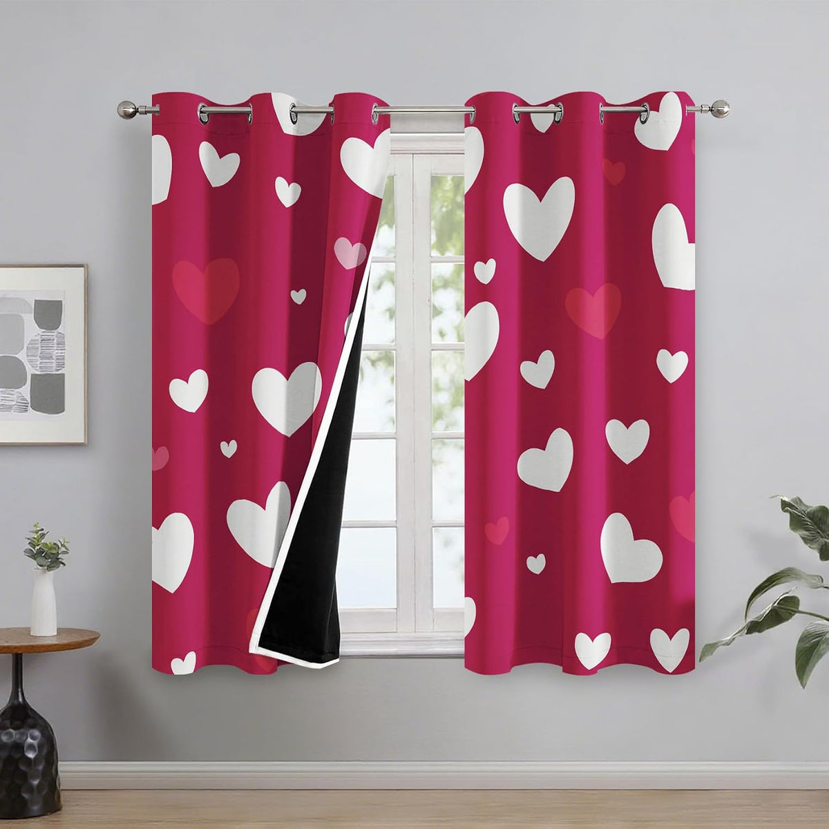 Cute Love Heart Curtains Blackout for Living Room Bedroom, Girls Kids Women Curtains 96 Inch Length 2 Panels Set, Thermal Insulated Grommet Drapes - Pink Heart-Shaped Home Decor Q2K-X16