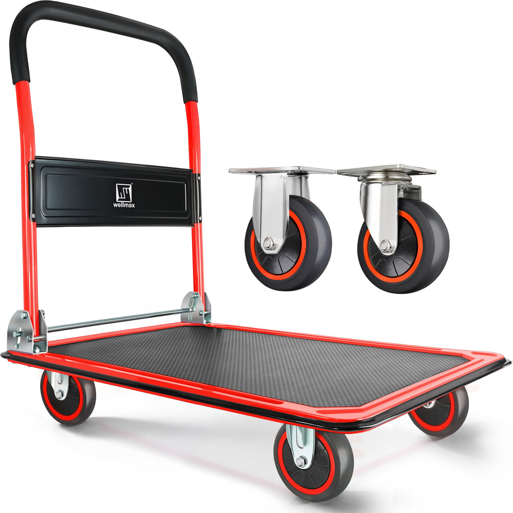 Wellmax Push Cart Dolly, Foldable Moving Platform Flat Cart, 330 lb, Yellow