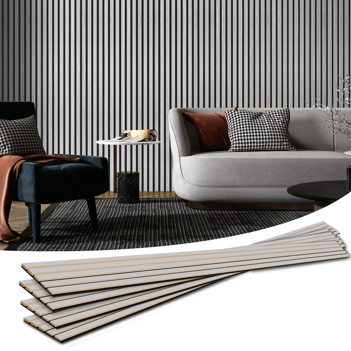 Art3d 6-Pack Soundproof Wood Slat Wall Panels, 94.5 x 7.9 Inch, Walnut