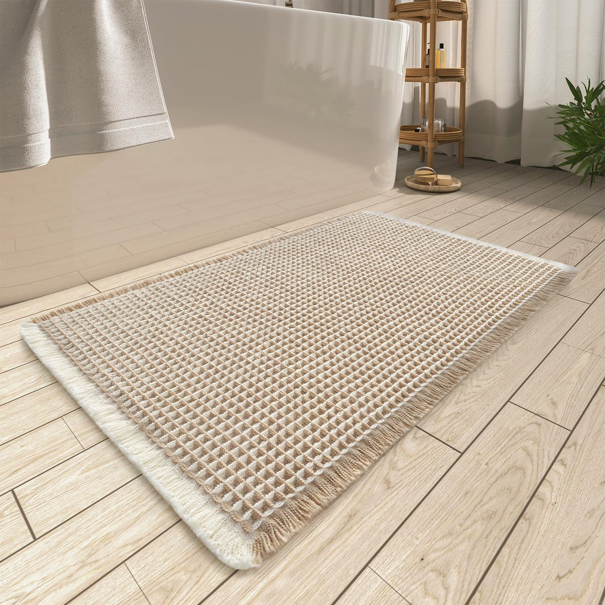 Upgraded Waffle Bath Mat Set of 2 Absorbent Bathroom Mat 18"x30" + 24"x48"