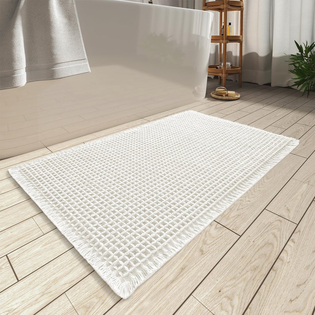 Upgraded Waffle Bath Mat Set of 2 Absorbent Bathroom Mat 18"x30" + 24"x48"