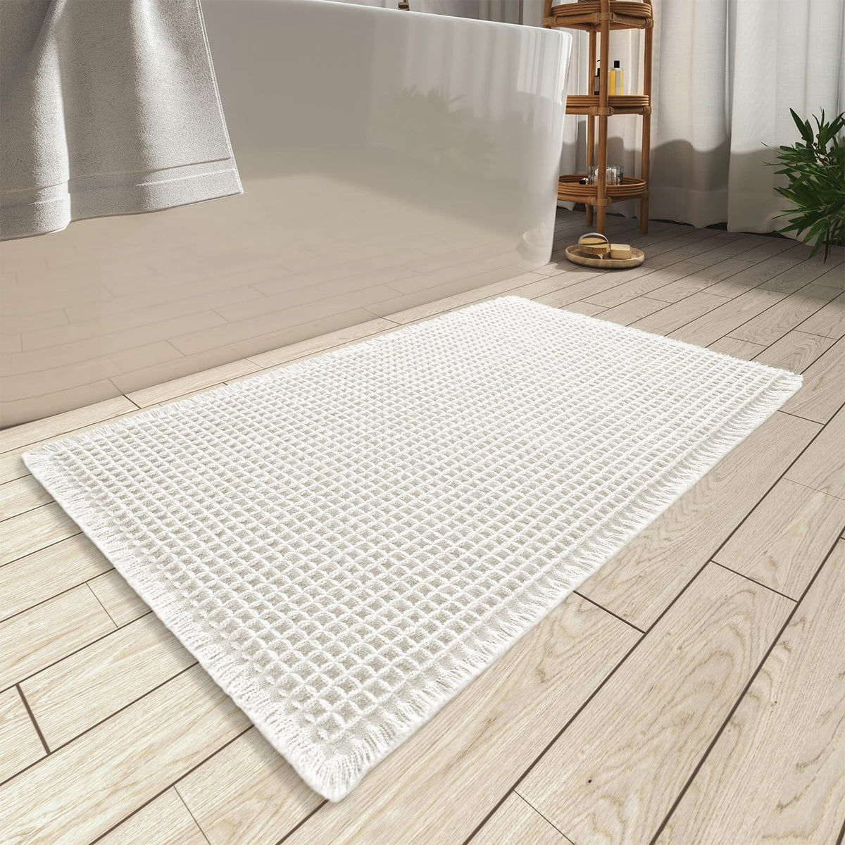 Upgraded Waffle Bath Mat Set of 2 Absorbent Bathroom Mat 18"x30" + 24"x48"
