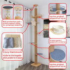 Floor to Ceiling Cat Tree Height (50-120.5in) Adjustable Cat Tower 5 Tier Hemp Scratching Post High Cat Tree Sturdy Activity Tree Indoor Outdoor Cat Scratching Post Activity Center