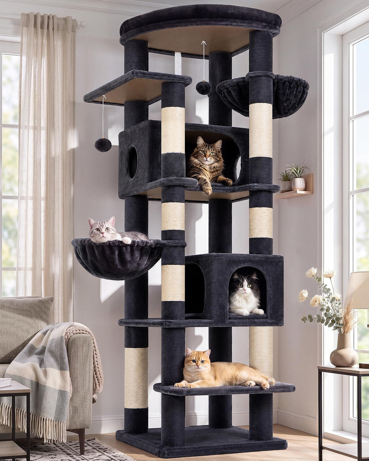 Globlazer 74in Heavy Duty Cat Tree Tower for Indoor Cats Large Adult, S74