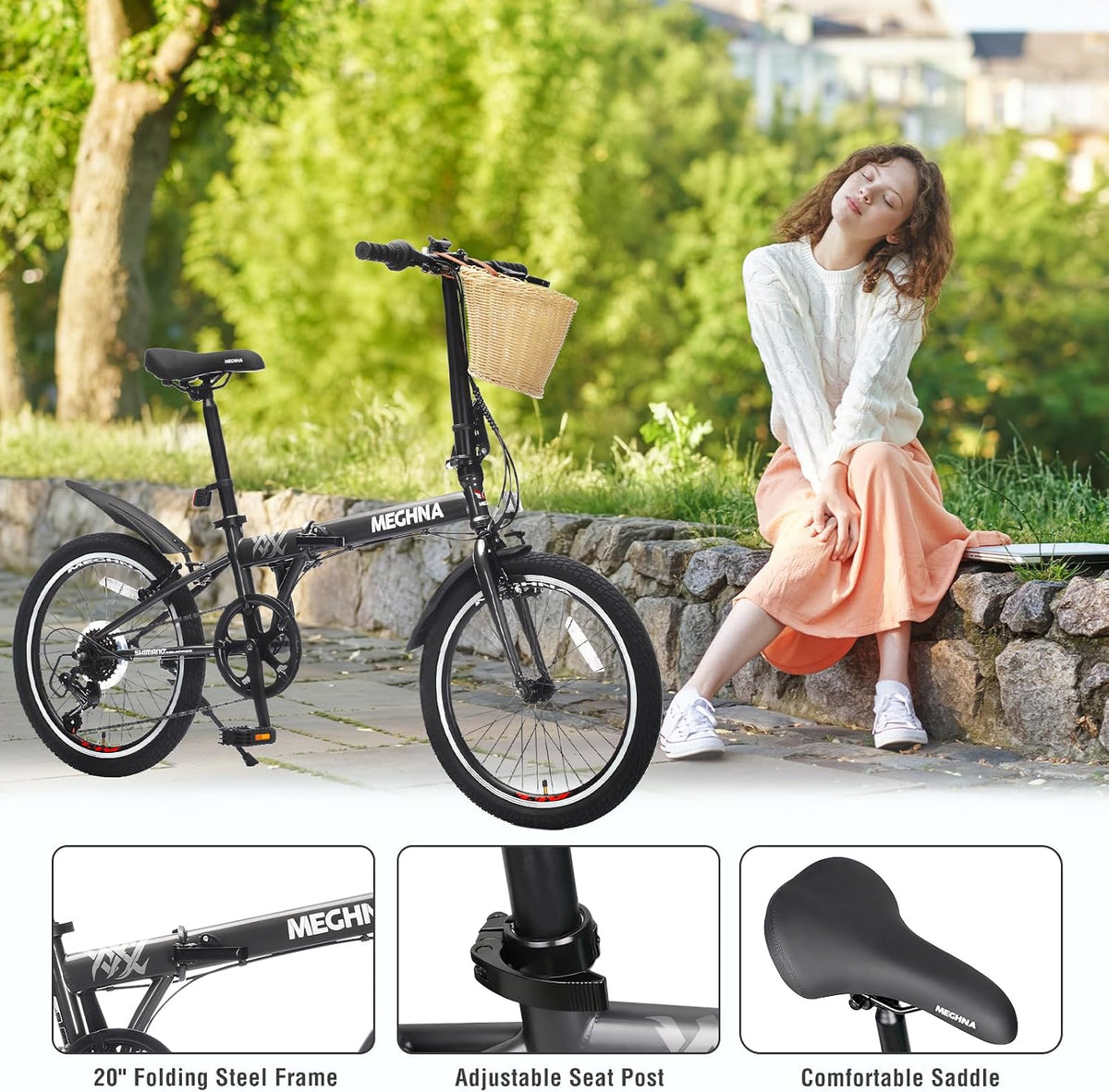 20-Inch Folding Bike for Adults & Teens, 6-Speed Commuter