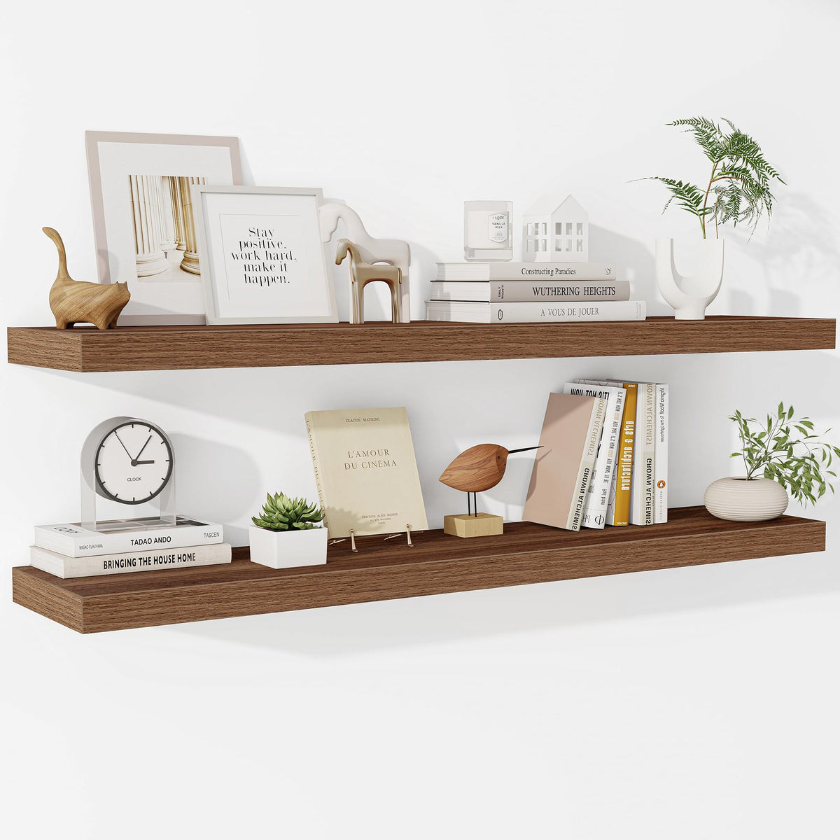 Fun Memories Floating Shelves - 2 Pack 12 Inch Rustic Wooden Wall Shelves - Extra Deeper & Thicker Wall Mounted Storage Shelf for Living Room, Kitchen, Farmhouse - 36" W x 12" D x 1.8" H - Brown