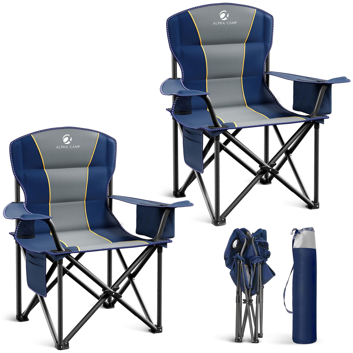 LET'S CAMP Folding Camping Chair Oversized Heavy Duty Padded Outdoor Chair