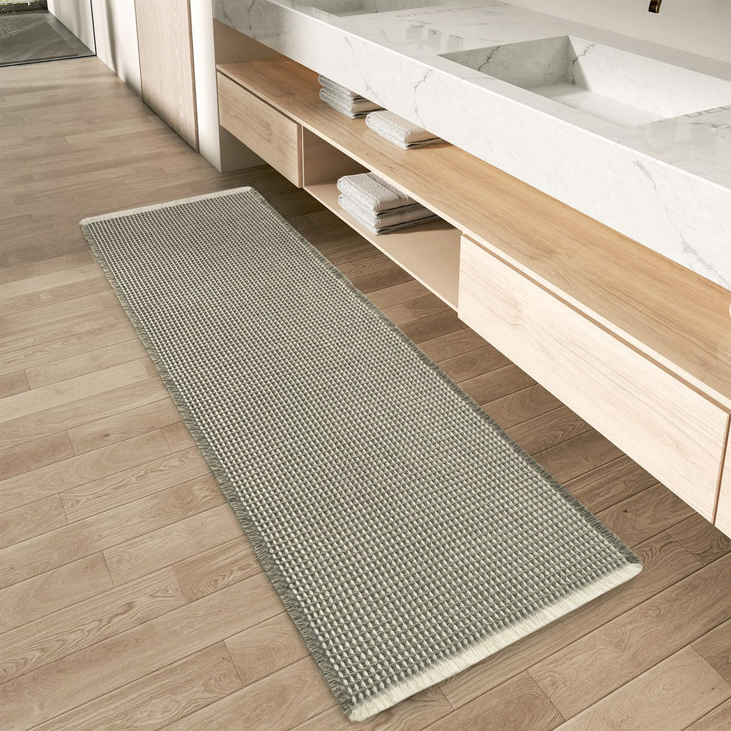 Upgraded Waffle Bath Mat Set of 2 Absorbent Bathroom Mat 18"x30" + 24"x48"