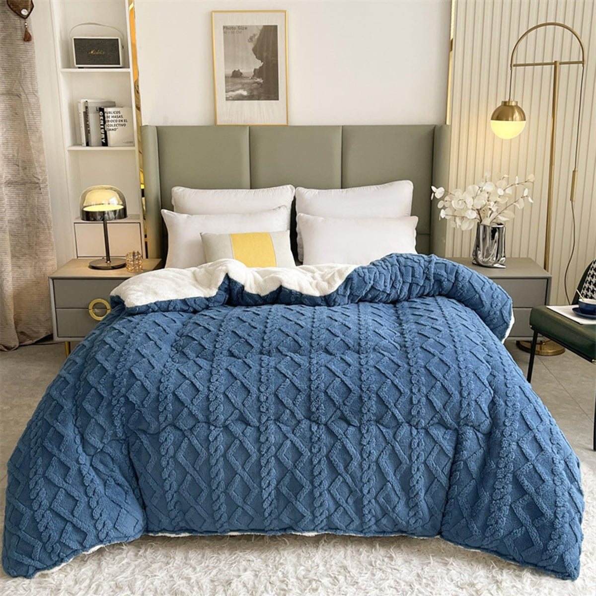 Insulation Hibiscus Winter Quilt, Thickened Super Soft Cashmere and Double Fabrics Warm Thicke Lambswool Quilt Core Sided Blanket(E,150x200cm-3KG)