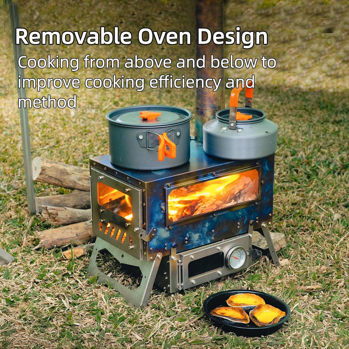 Trekrevive Magma Mini Titanium Tent Stove, Secondary Air Intake, Lightweight and Portable, Removable Oven, Titanium Camping Stove Used for Backpacking, Tent Heating, Cooking (Magma MIni)