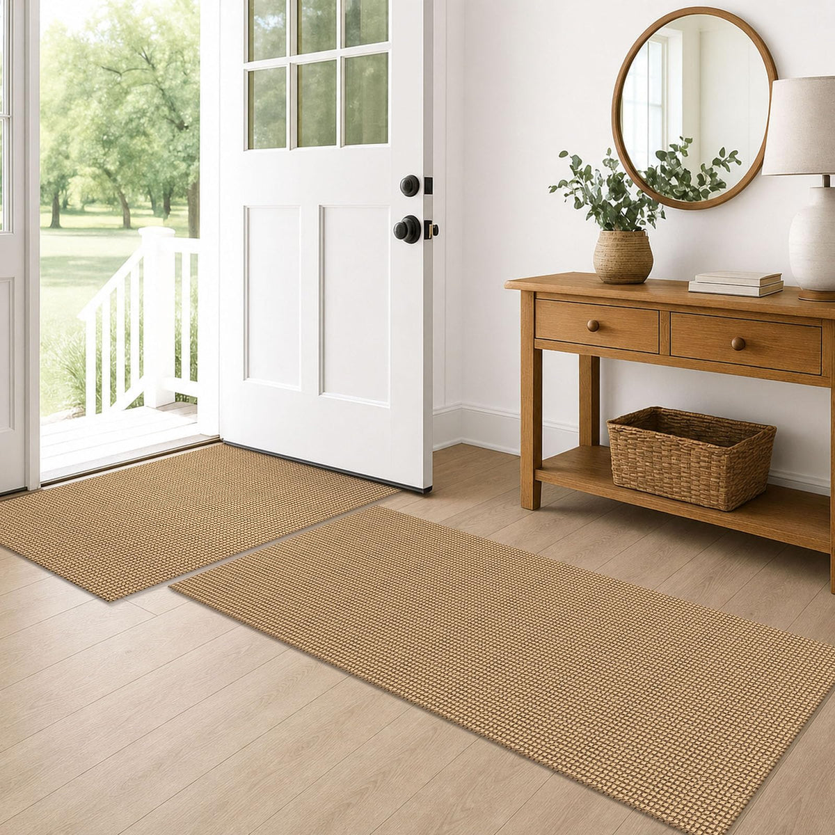 EARTHALL Woven Area Rugs 6x9 Ft Washable Living Room Rugs Non Slip Rubber Backed Dining Room Rug Braided Bedroom Rugs Indoor Floor Carpet for Living Room, Bedroom, Dining Room, Beige/Ivory
