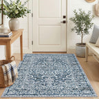 KUTA Vintage Extra Long Runners for Hallways 2.6x18ft Washable Blue White