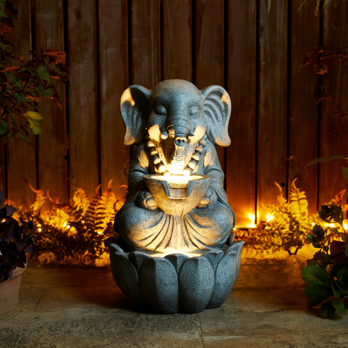 Glitzhome Buddha Statues, 20.5"H Zen Style Outdoor Buddha Fountian with LED Light & Pump, Outdoor Floor Freestanding Fountain Meditative Garden Buddha Sculptures & Statues for Garden Porch Lawn Decor