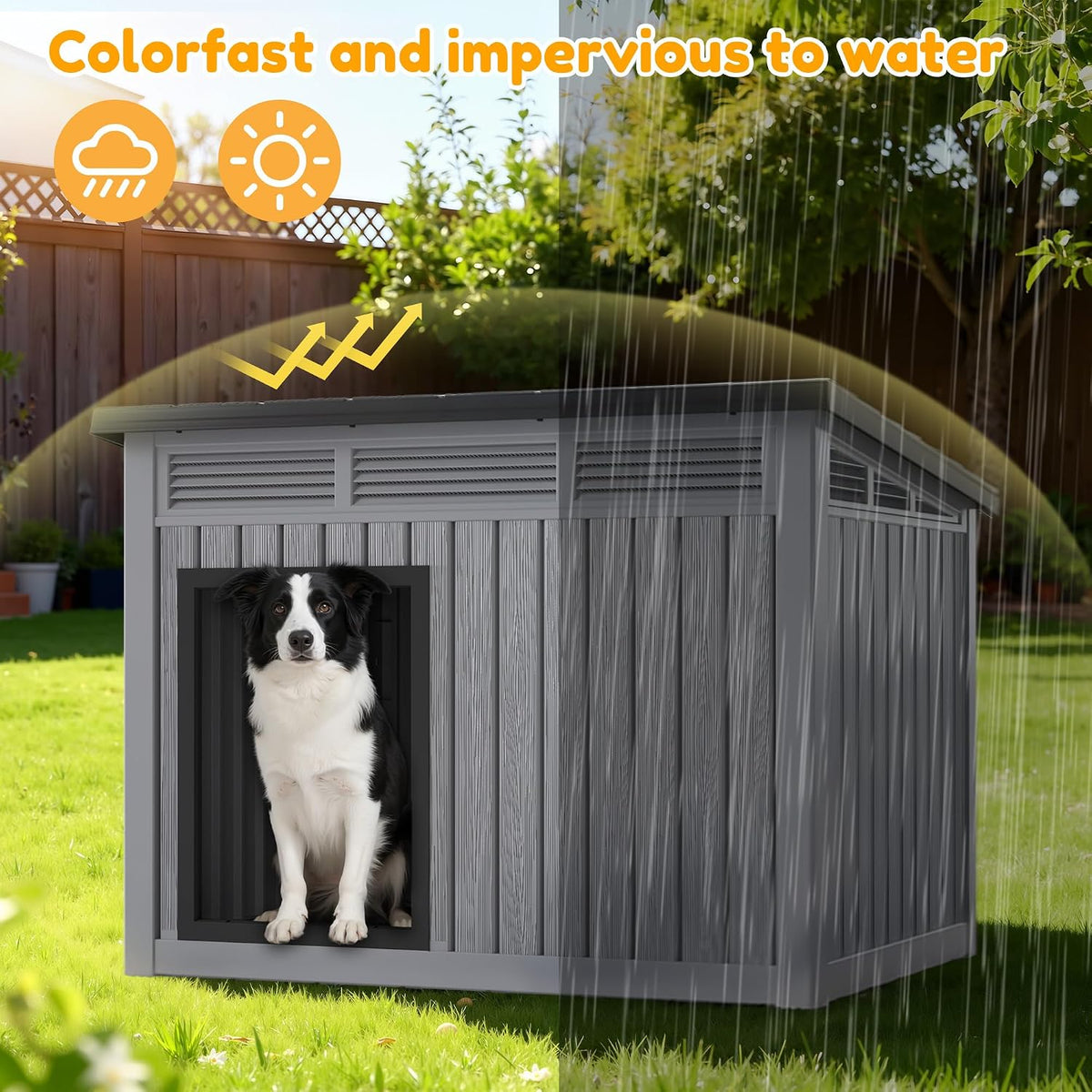 Fancyango Large Dog House with Weatherproof Roof for Indoor & Outdoor Use - Big Dog House for Large Medium Dogs(42.8" L x 33" W x 31.5" H) Grey