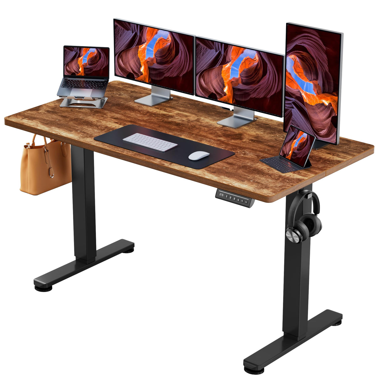 ErGear Height Adjustable Electric Standing Desk, 48 x 24 Inches Sit Stand up Desk, Memory Computer Home Office Desk, Vintage Brown