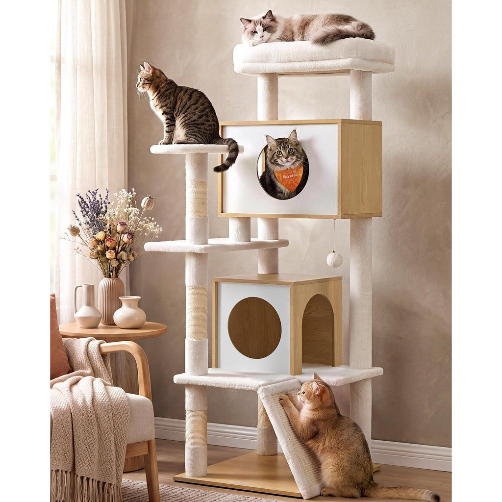 Feandrea Cat Tree, 5-Tier Cat Tower with 2 Condos, 55.1 in