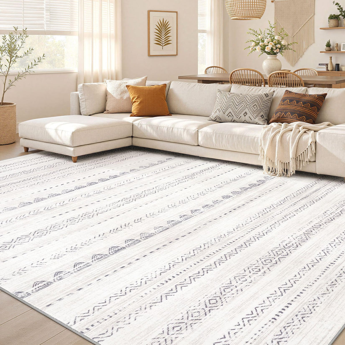 Nakagishi Boho 8x10 Area Rug Living Room Rugs Machine Washable Beige