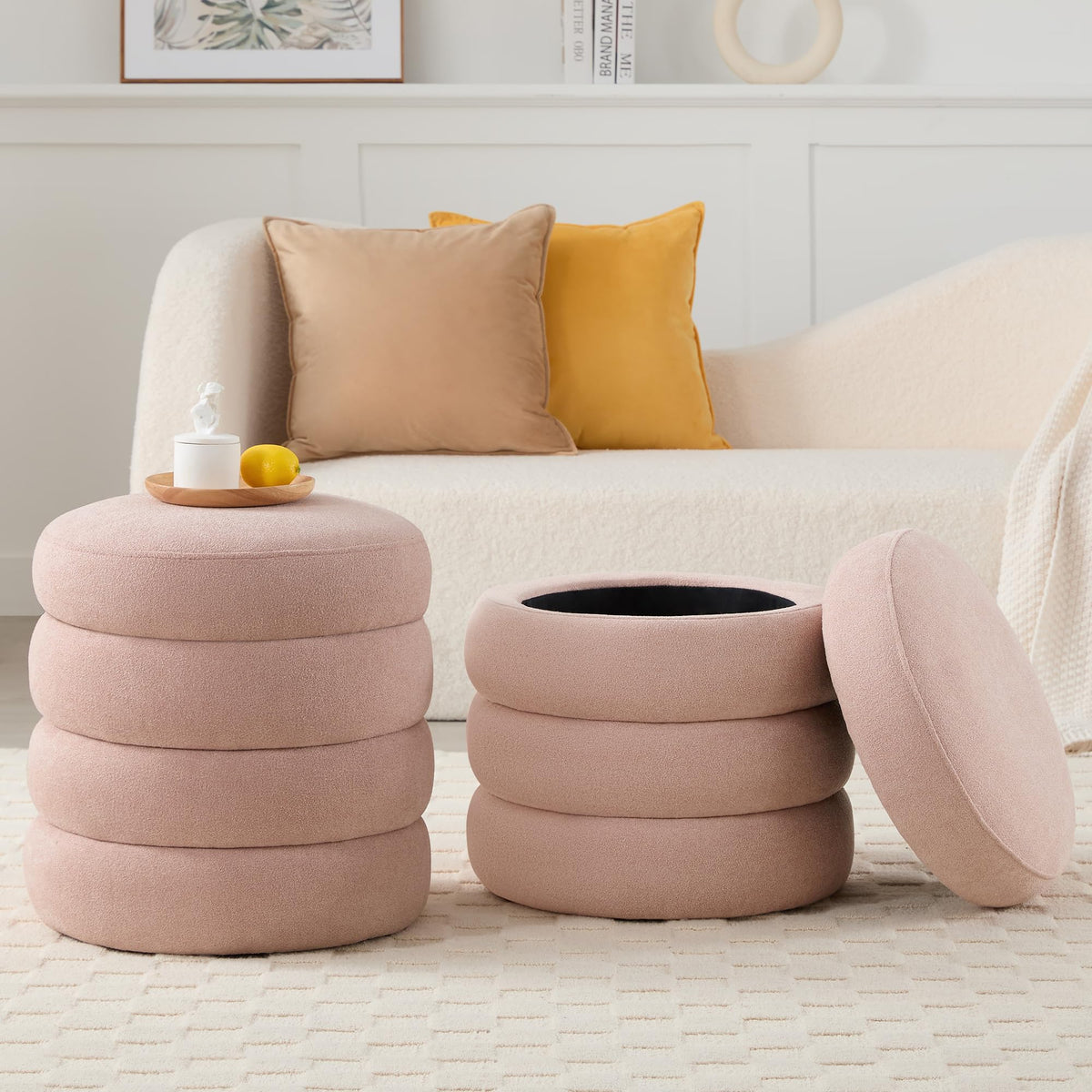 Busaurus Storage Ottoman Bench 49.2 Inch Upholstered Fabric Storage Bench for Bedroom End of Bed Aesthetic Large Oval Ottoman for Living Room Entryway (Ivory)