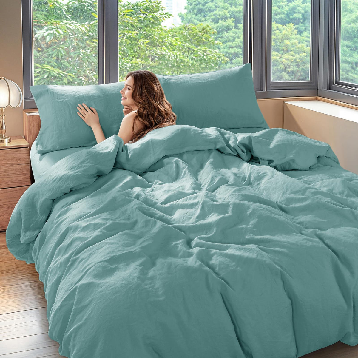Shilucheng 100% Linen King Duvet Cover Set, Linen