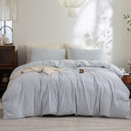 FOSSA Duvet Cover Set 100% Washed Cotton Linen Feel Queen