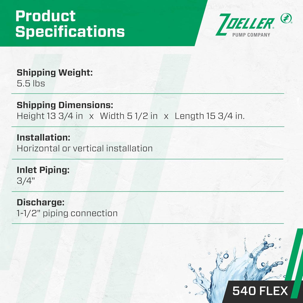 Zoeller 540 FLEX Water-Powered Backup Sump Pump System