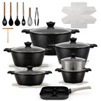 16PCS Nonstick Pots and Pans Set, Premium Nonstick Cookware with Lids and Utensils, 2.4QT to 8.8QT Casseroles, Healthy Kitchen Cookware Set, Dishwasher Safe, Induction Compatible, Black
