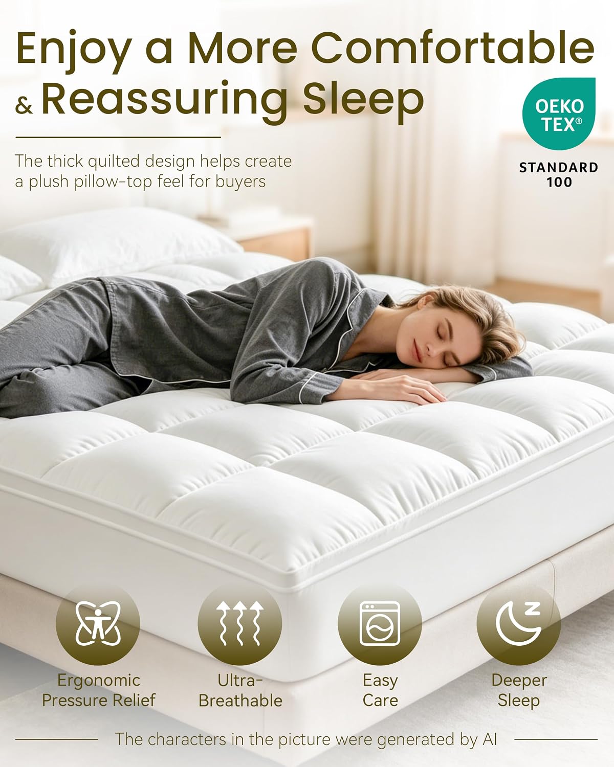 Mattress Topper, WestMonth Premium Quilted 1000gsm Extra Thick Mattress Topper, Fluffy Soft & Breathable Cooling Memory Foam Mattress Topper for Back Pain, 8-21" Deep Pocket (King)