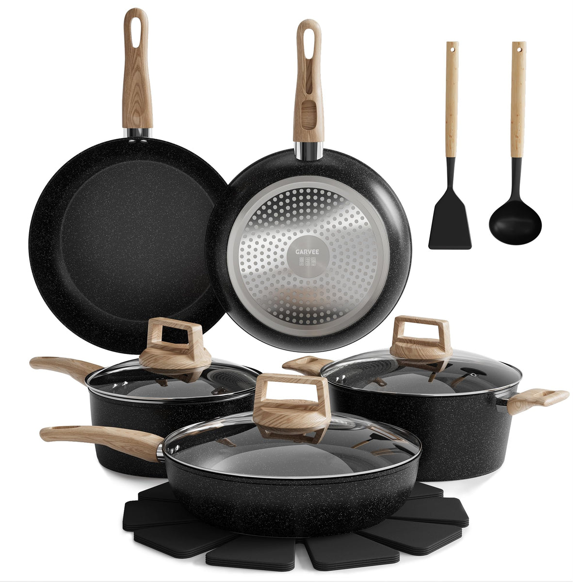 Garvee 21 Piece Non-Stick Pots and Pans Set Ceramic Cookware