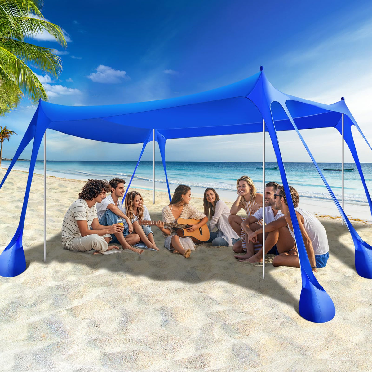 Rhino Valley 10 x 10 FT Beach Tent UPF50+ with 8 Sandbags 4 Poles, Sky Blue