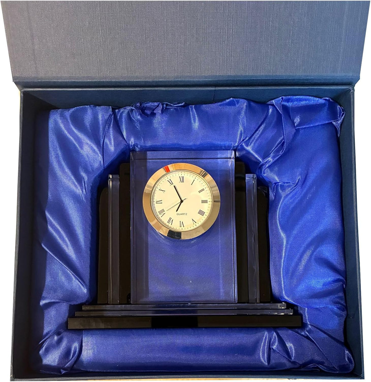 Personalized Crystal Clock for Lawyer Attorney, Engraved Glass Desk Clock with Scales of Justice and Custom Text, Office Decor, Graduation Gift