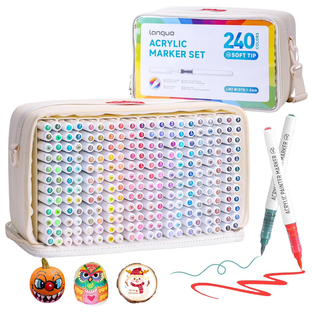 288 Colors Acrylic Paint Markers, Brush Tip Acrylic Paint Pens with Organizing Case, Multi Surface Brush Markers Set for Fabric, Glass, Wood, DIY Crafts