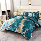 PERFEMET 6 Piece Teal King Size Comforter Set Watercolor Marble Bedding Set