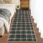 Modern Washable 8x10 Area Rug - Soft, Non-Slip, Stain Resistant, Farmhouse Tartan Plaid for Living Room, Bedroom, Nursery, Office - Beige