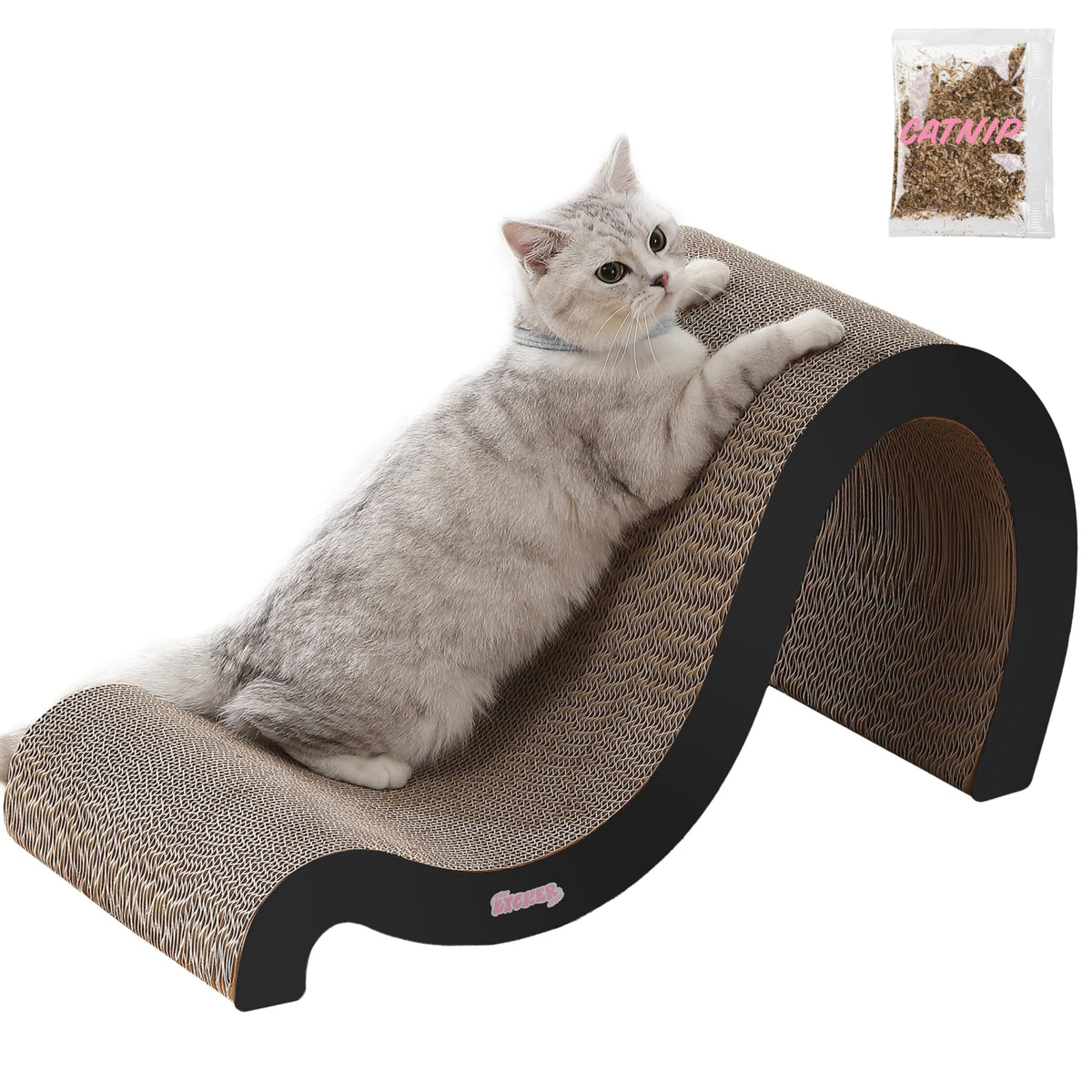 CSR1013D Kona 27" Modern Cardboard Double-Sided Wave Cat Scratcher with Catnip, Pattern Party