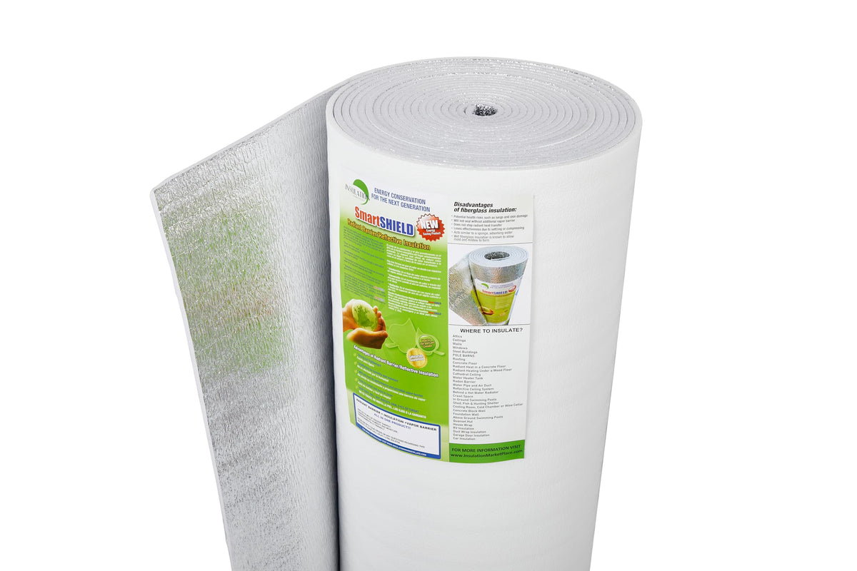 SmartSHIELD -10mm 48" x 50ft R22 Reflective Insulation roll, Foam Core Radiant Barrier, Thermal Insulation Shield - Foil / Foil