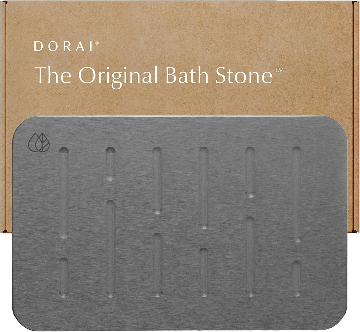 Dorai Home Stone Bath Mat - Premium Diatomaceous Earth Bath Floor Mats with Non-Slip Base, Fast-Drying Modern Shower Mat for Bathroom | Rain Slate