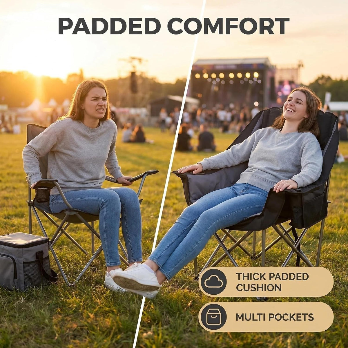2 Pack Oversized Camping Chair Heavy Duty Lawn chair Support 500 lbs,Grey