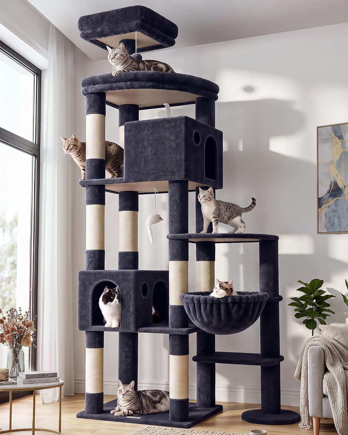 Globlazer Giant Cat Tree for Indoor Large Cats, 83in, F83, Dark Grey