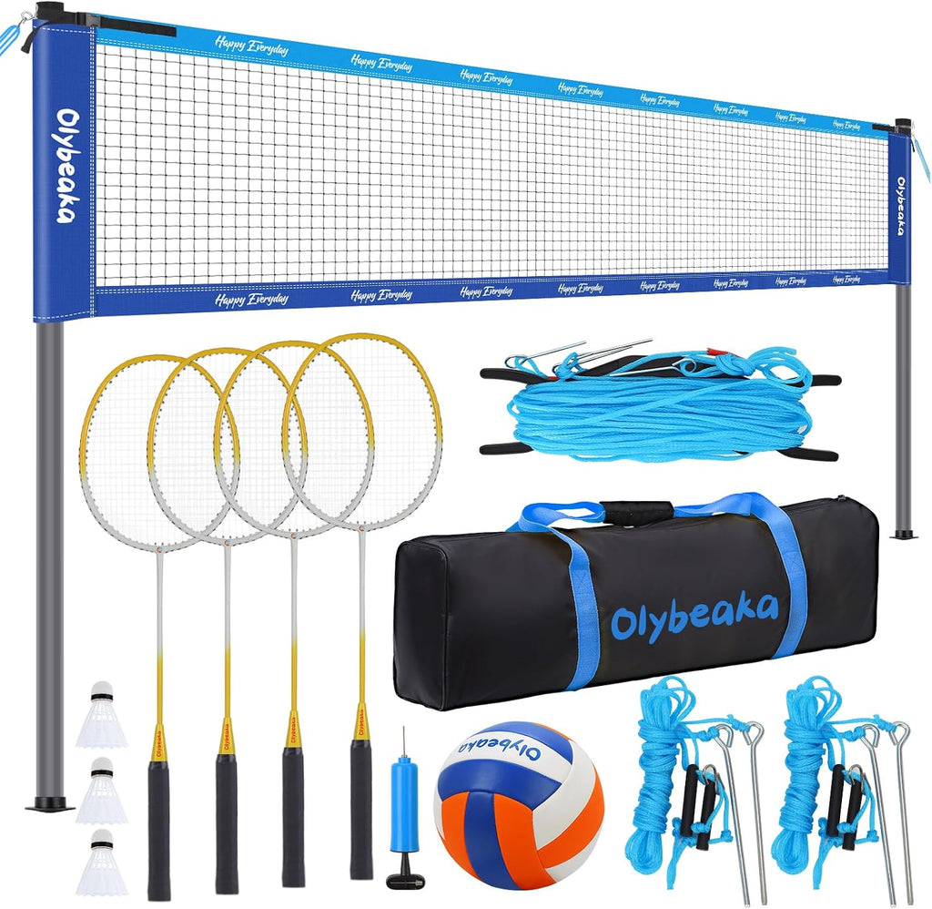 32FT Volleyball Badminton Combo Net Set System, 4 Heights Adjustbale