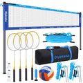 32FT Volleyball Badminton Combo Net Set System, 4 Heights Adjustbale