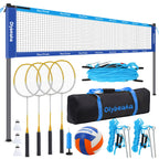 32FT Volleyball Badminton Combo Net Set System, 4 Heights Adjustbale