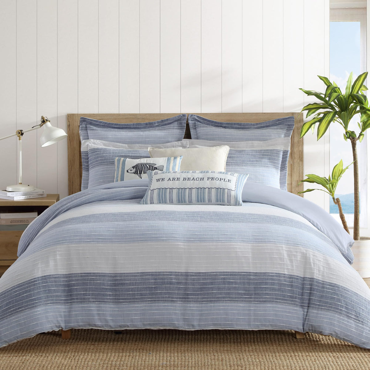 Levtex Home Sand Stripes Blue Queen Duvet Cover Set (90x94in) with 2 Pillowcases (26x20in) - Woven Jacquard Stripe - Blue, Grey, White - Cotton Queen Size Duvet Cover Set - Soft, Pre-Washed