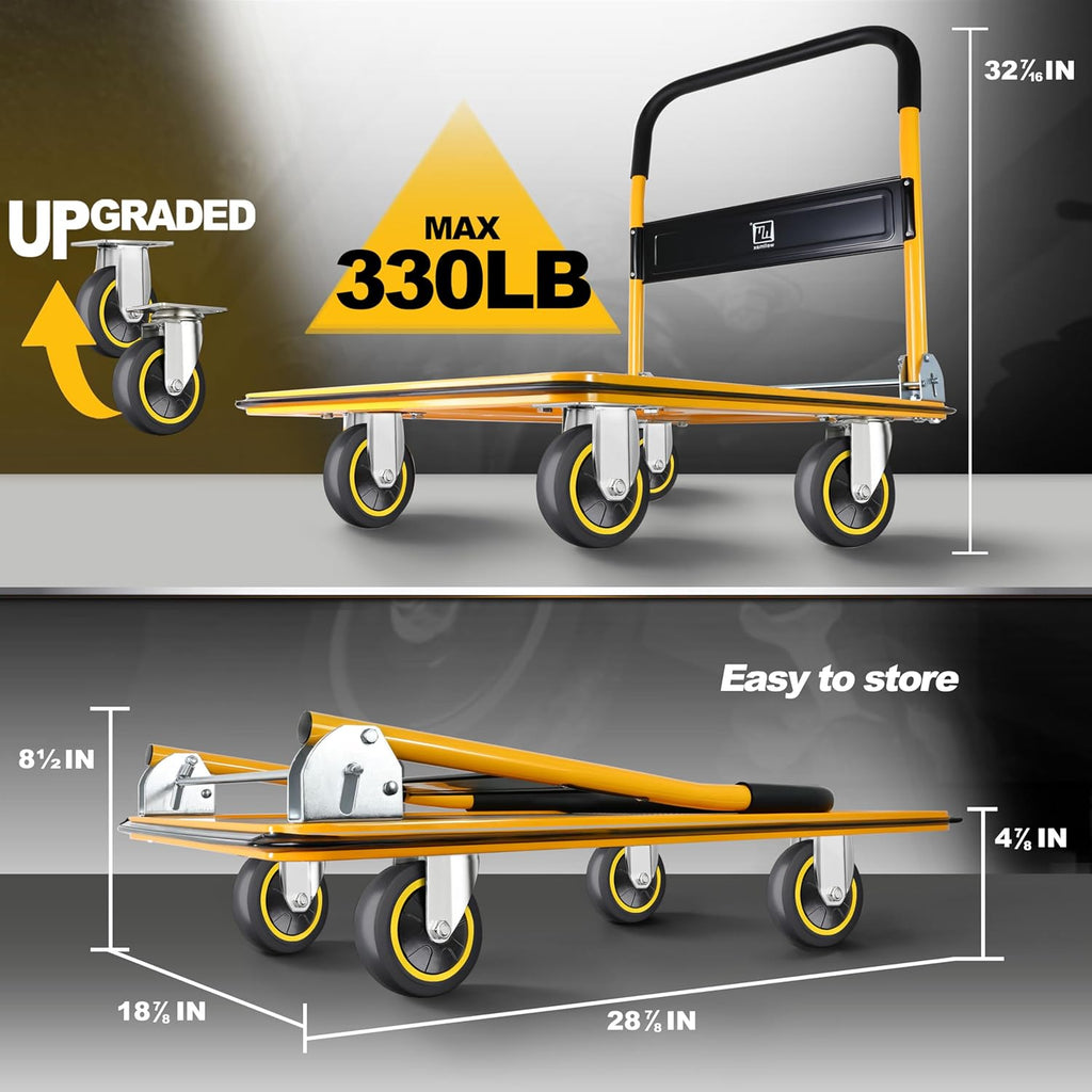 Wellmax Push Cart Dolly, Foldable Moving Platform Flat Cart, 330 lb, Yellow