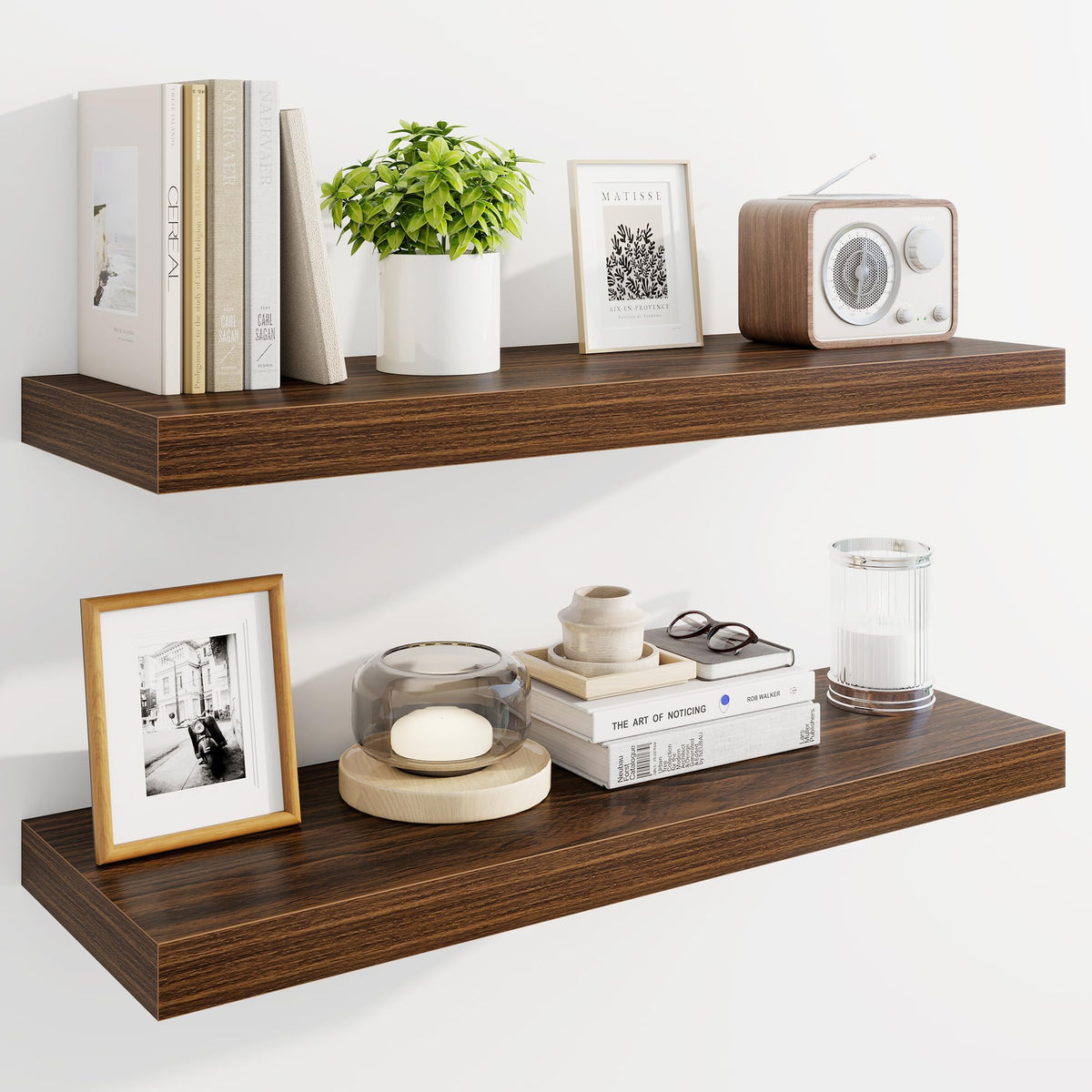 Marsmiles 55" Floating Shelves for Wall, Wooden Shelves with Invisible Brackets Set of 2, Rustic Farmhouse Wall Mounted Shelf for Kitchen Bathroom Living Room Study, White