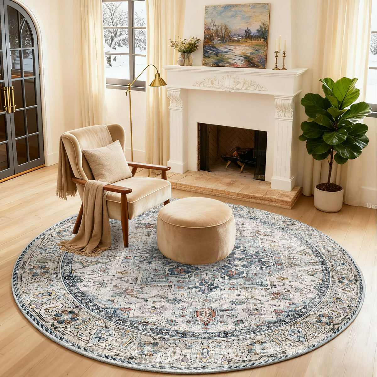 Washable Area Rugs for Living Room: 9x12 Bedroom Rug Boho Vintage Area Rug Stain Resistant Non Slip Low Pile Lightweight Soft Carpets for Dining Room Kitchen Nursery Kids Room Playroom Home Office