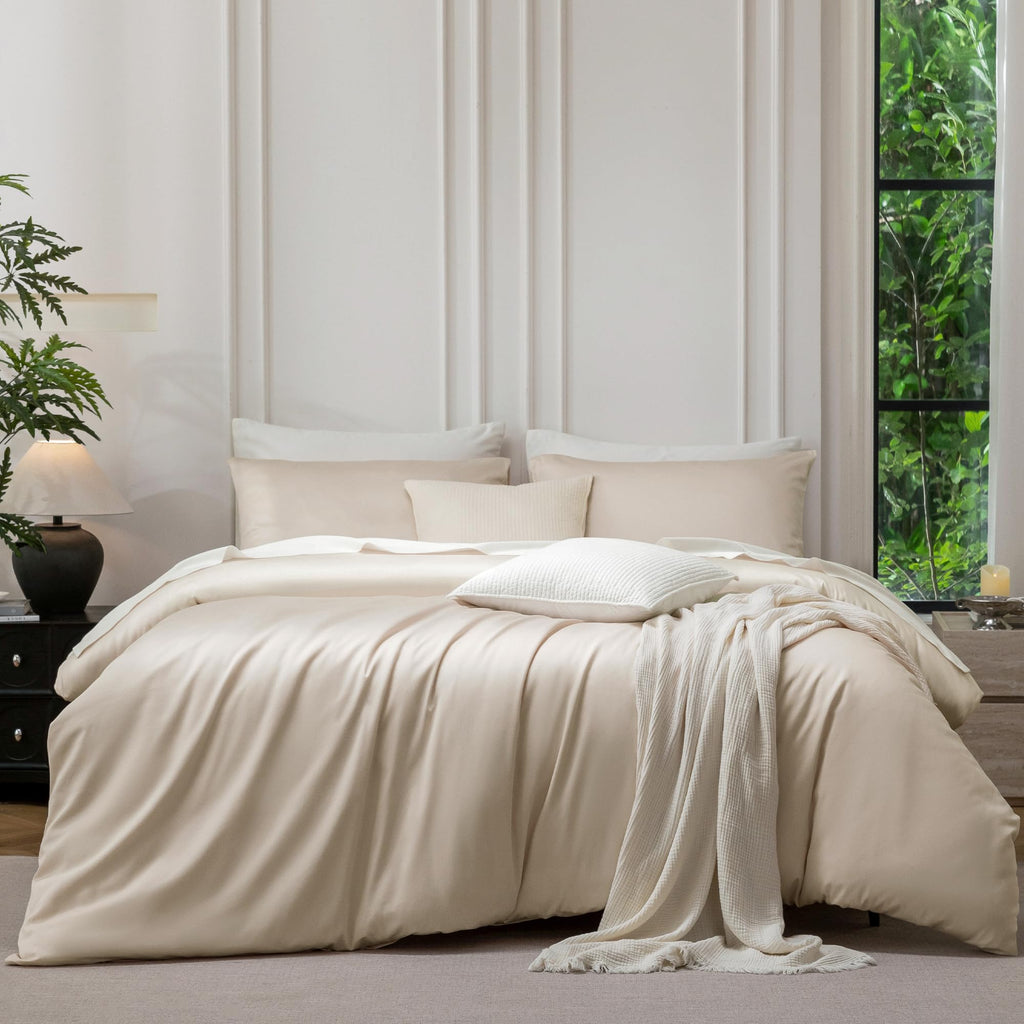 MooMee Queen Duvet Cover Set 100% Extra Long Staple Cotton Cooling Bedding