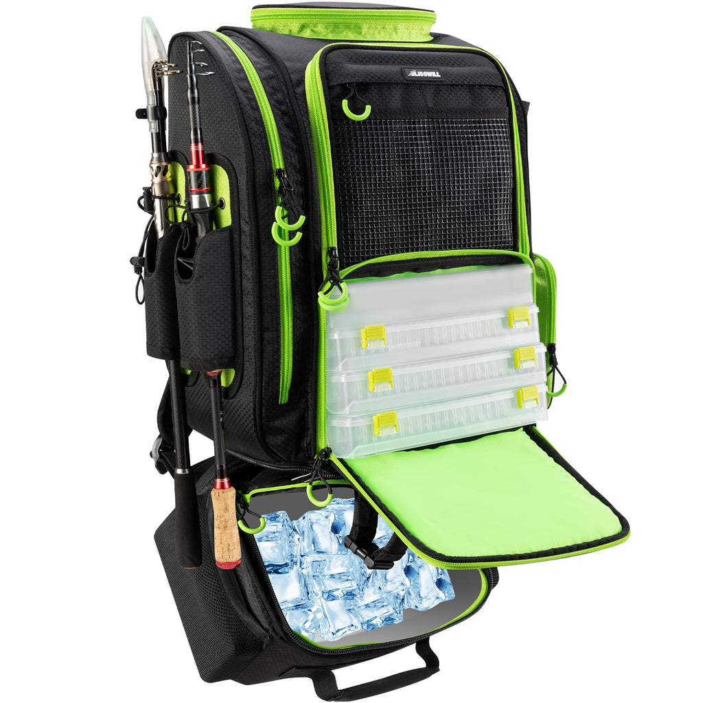 Fishing Backpack with Cooler for 3 Tackle Boxes Fishing Bag with Rod Holder