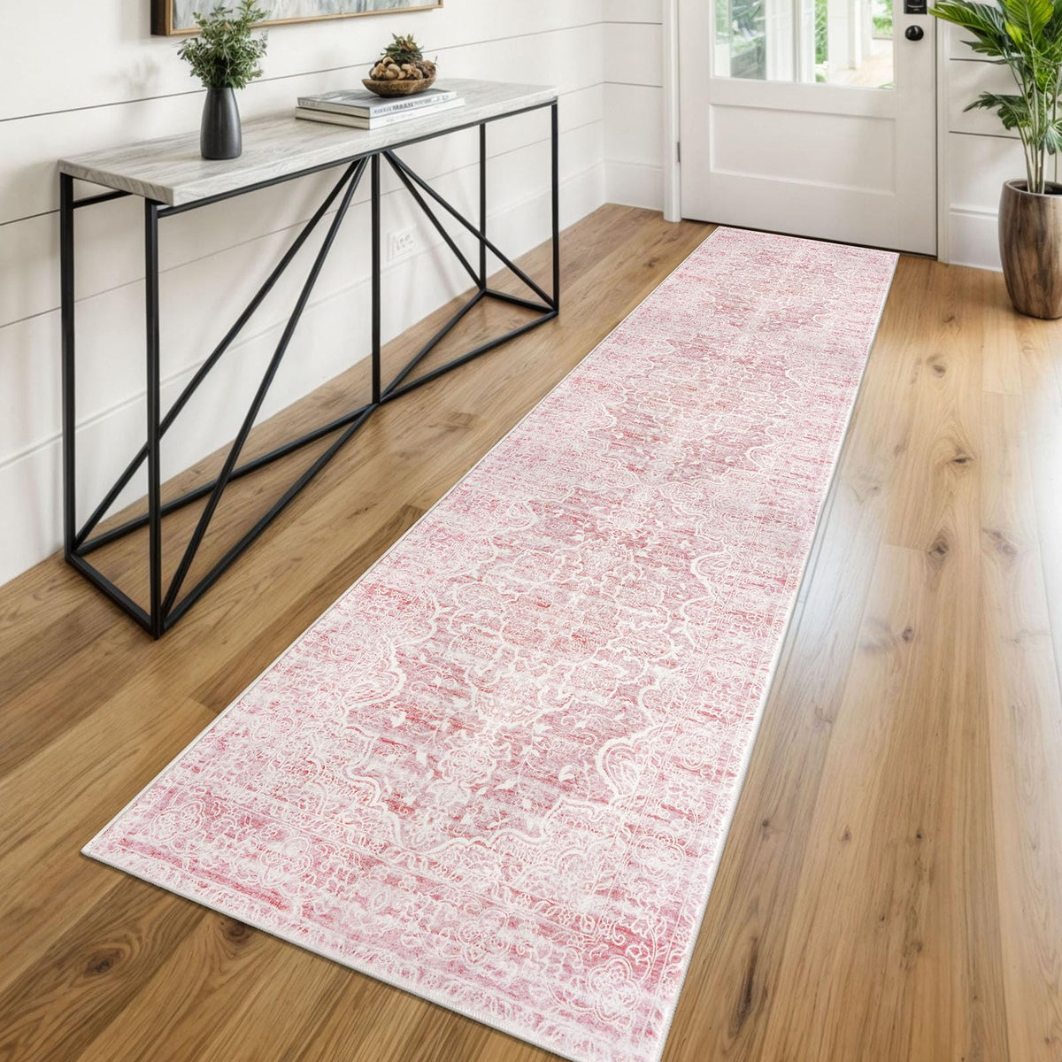 KUTA Vintage Extra Long Runners for Hallways 2.6x18ft Washable Blue White